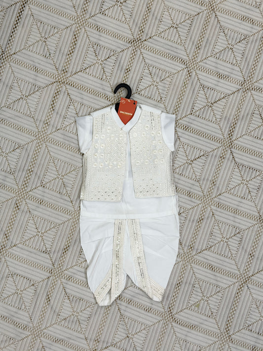 White Kurta Dhoti Shalwar with Fancy Waistcoat