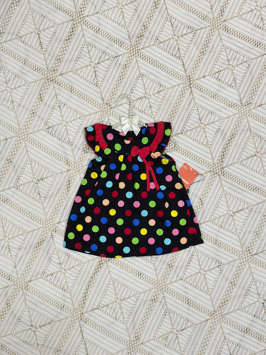 Black Multicolor Dots Design Cotton Frock