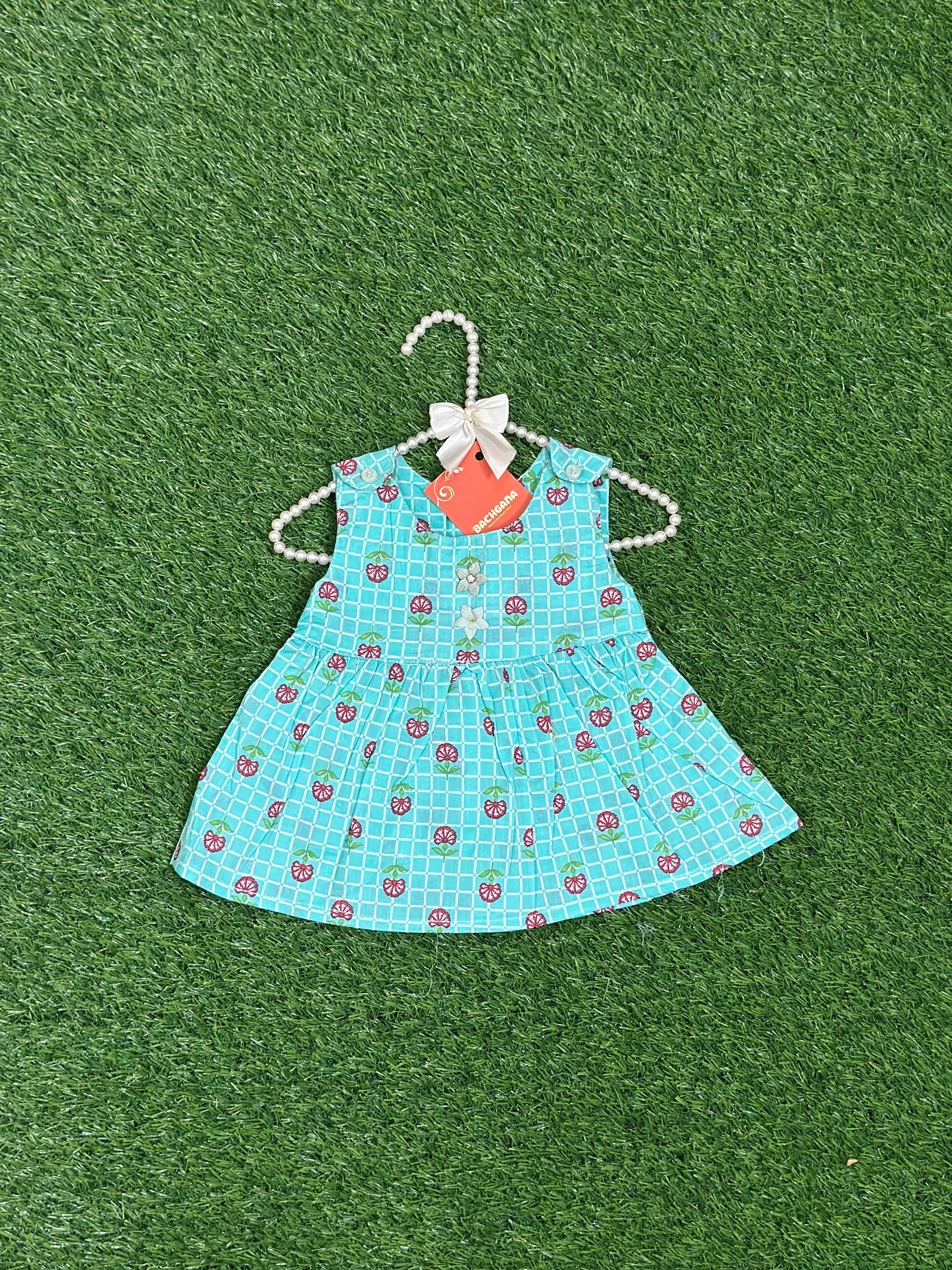 Sea Green Embroidered Cotton Frock