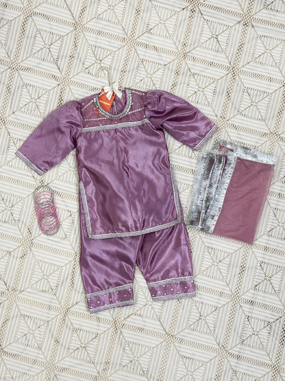 Lilac Silk Shirt with Farshi Shalwar and Dupatta