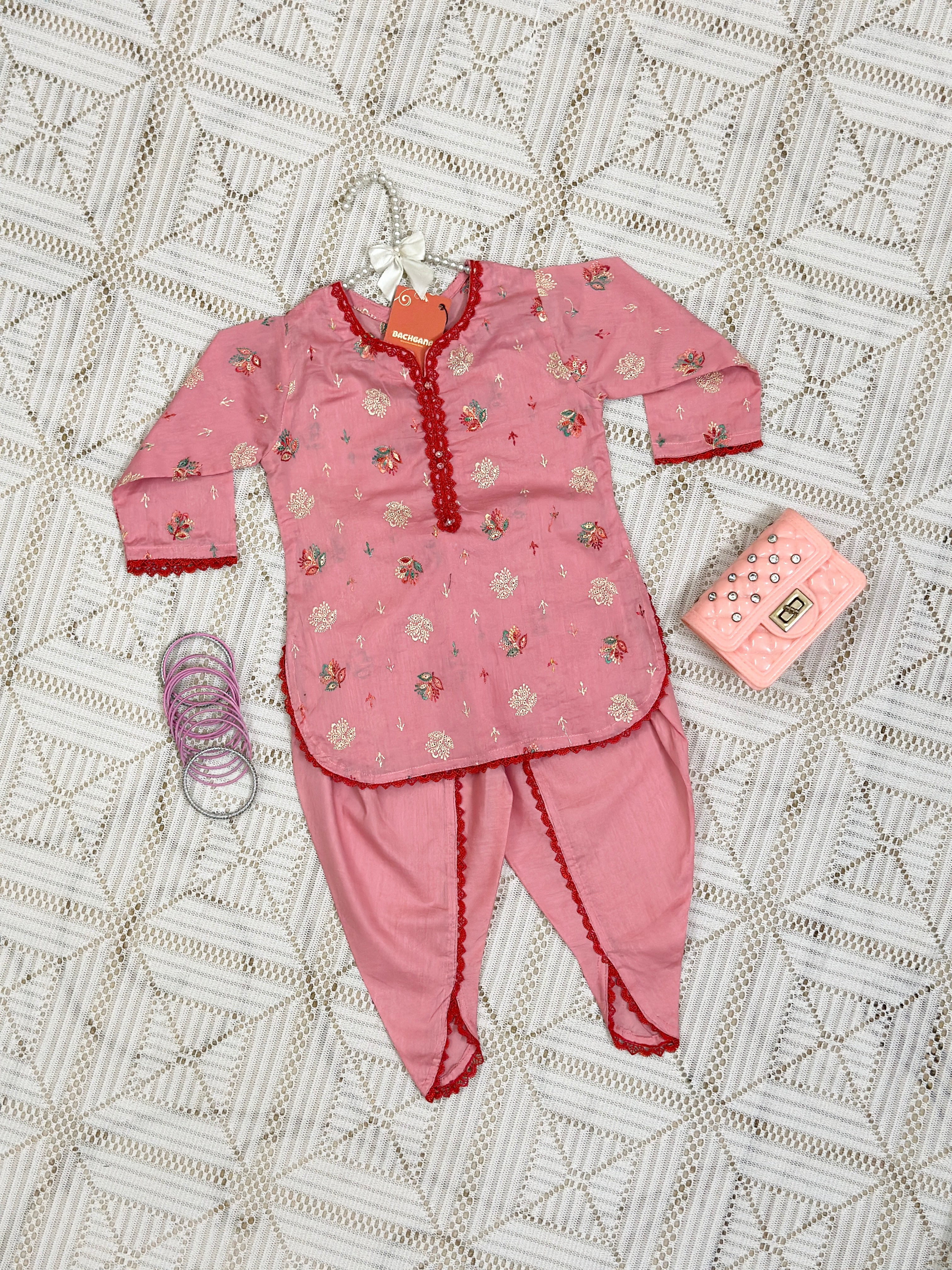 Pink Embroidered Shirt with Tulip Shalwar