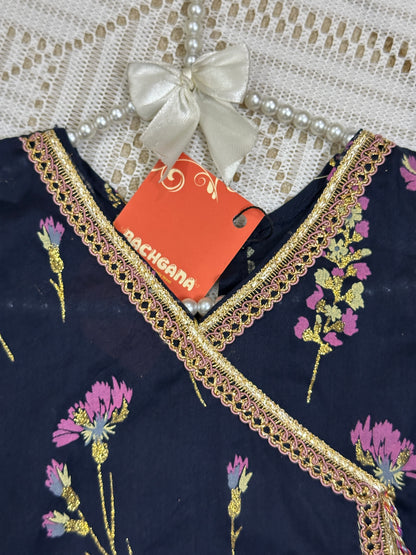 Navy Blue Glittered Floral Gharara Set with Dupatta