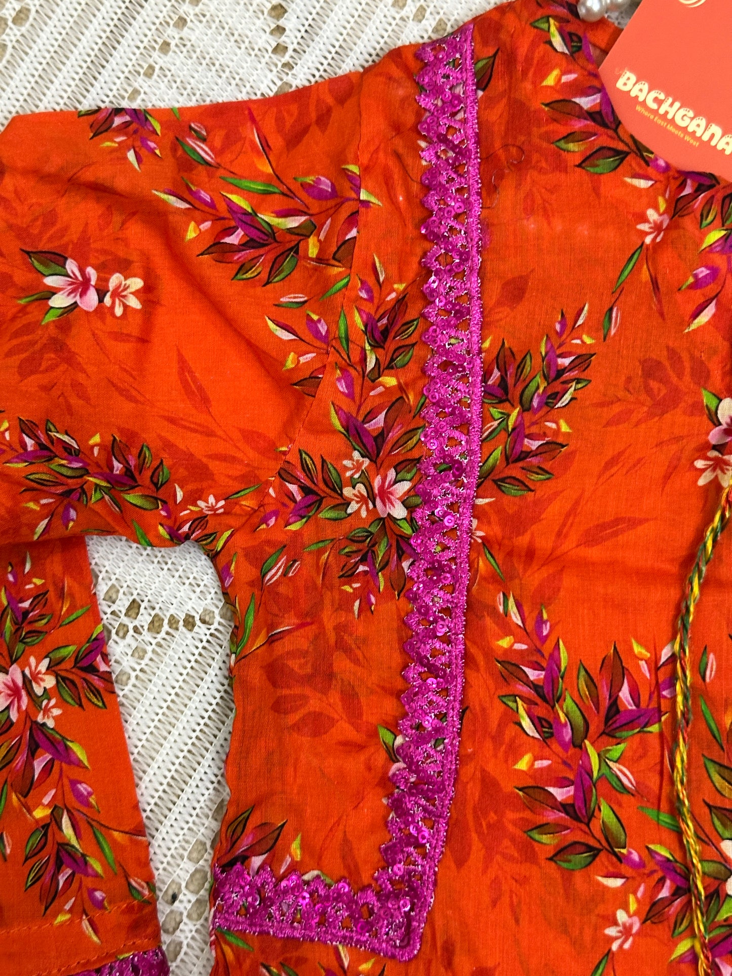 Orange Printed Shirt with ChickenKari Trouser and Dupatta