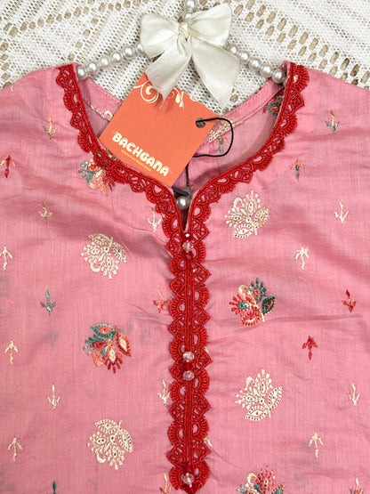 Pink Embroidered Shirt with Tulip Shalwar