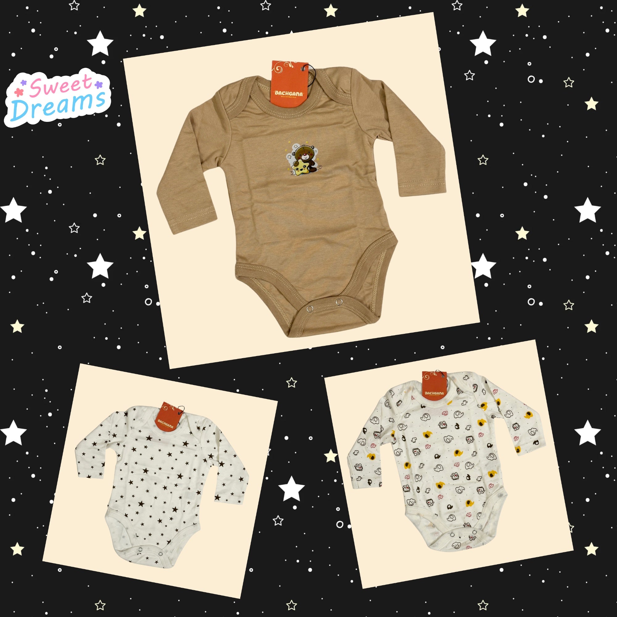 Cute Animals Star Design Bodysuits Pack (Pack of 3 pieces)